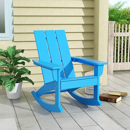 WO WESTIN OUTDOOR HDPE Shoreside Modern Rocking Poly Adirondack Chair,Pacific Blue
