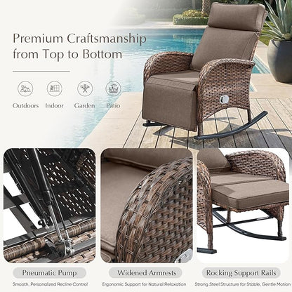 Belord Zero Gravity Patio Swivel Rocking Recliner Chair - Wicker Outdoor Lounge Chair with Adjustable Backrest & Footrest, All Weather Reclining Rocker Chairs with Thick Cushion for Pool Deck Grey