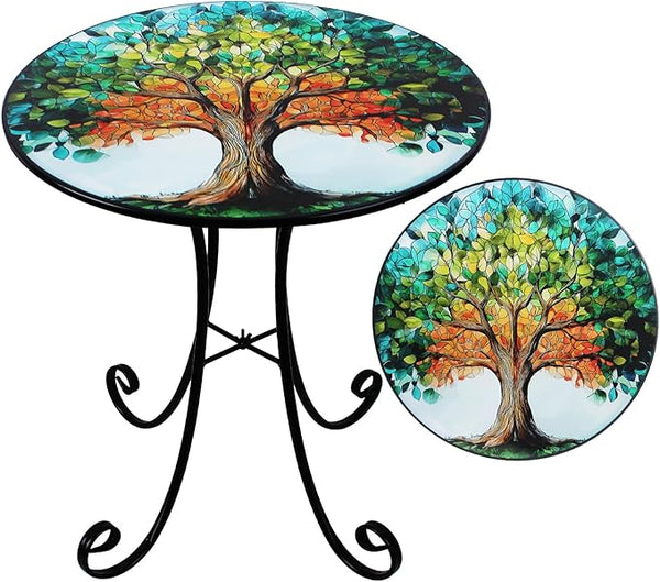 18" Side Table Outdoor, Tree Pattern Metal Accent Table, Indoor Small Round End Tables - Photo 1