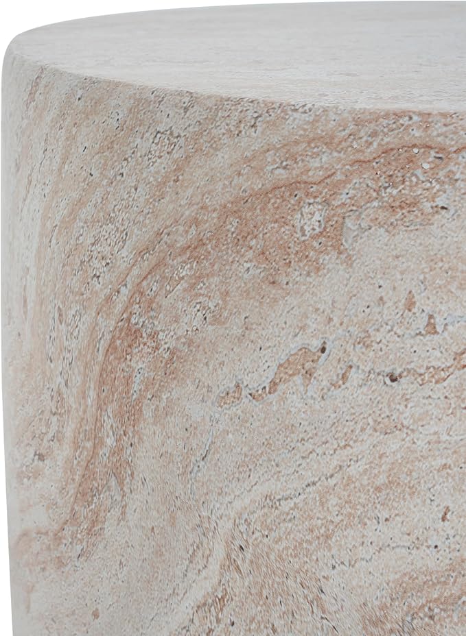 Christopher Knight Home Jaym 15.75" H Indoor Outdoor Accent Side Table, Patio Decorative End Table, Barrel-Shaped Lightweight Concrete Garden Stool for Patio Balcony & Garden Decor, Travertine