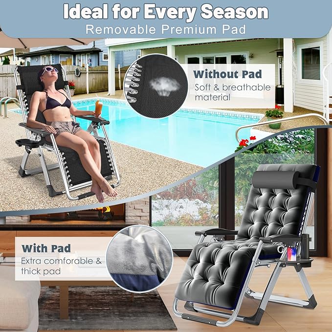 Slsy Zero Gravity Chair, Reclining Lounge Chair with Removable Cushion & Tray for Indoor and Outdoor - Photo 6