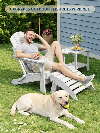 Garvee Folding Adirondack Ottoman Set of 2, HDPE Outdoor Footrest for Adirondack Chair, All-Weather Resistant for Deck Backyard Patio Outside Poolside Porch Lawn - White