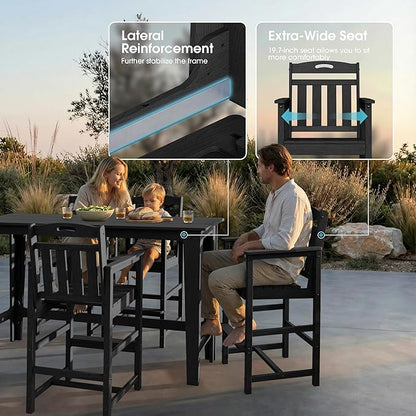Ciokea Outdoor Bar Height Table Set of 5, 60" Extra Long Rectangle High Top Table and 4 Oversized Adirondack Chairs Set, Heavy-Duty All-Weather HDPE Patio Bar Set for Backyard Balcony Deck, Black
