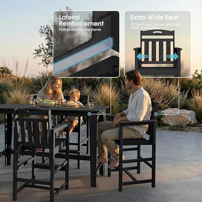 Ciokea 3 Pcs Outdoor Bar Height Table Set, 60" Extra Long Rectangle High Top Table and 2 Oversized Adirondack Chairs Set - Photo 4