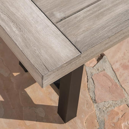 roomfitters Outdoor Dining Bench, Acacia Wood with Black Rustic Metal Finish Frame, Durable Bench for Garden, Porch, and Backyard, Light Grey