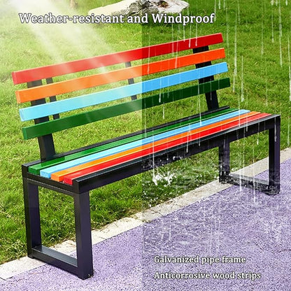 Metal Garden Bench, Outdoor Patio Park Benches, Front Porch Colorful Bench with Backrest, Slatted Chair for Poolside, Balcony, Lawn, Yard, Entryway(Black,150cm/59in)