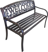 Leigh Country Metal Outdoor Bench, Welcome Design, Decorative Patio Seating for Porch/Deck - Photo 8