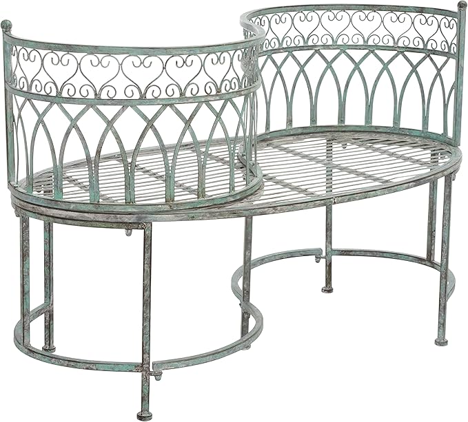 SAFAVIEH Outdoor Collection Lara Victorian Scroll Antique Dark Green Wrought Iron Kissing Bench