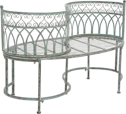 SAFAVIEH Outdoor Collection Lara Victorian Scroll Antique Dark Green Wrought Iron Kissing Bench