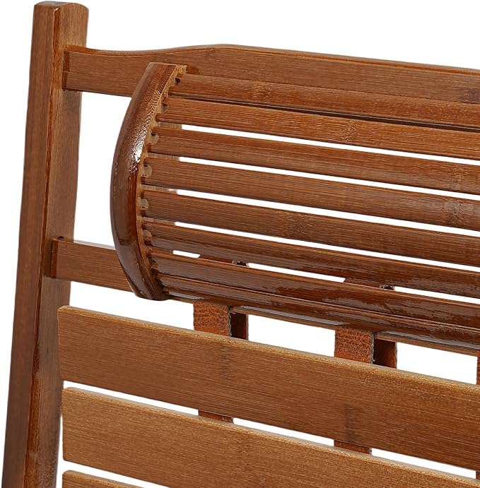 Foldable Bamboo Lounger Chair, Adjustable Back Patio Reclining Chair with Cushion & Massage Hammer - Photo 9