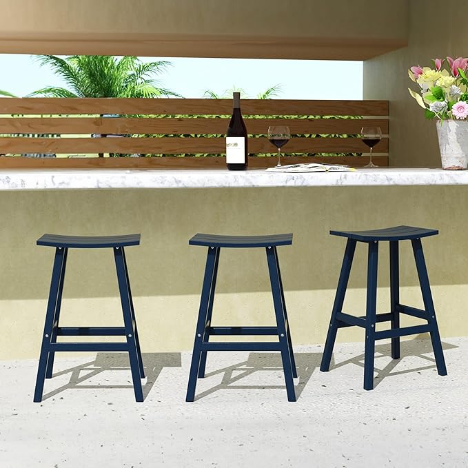 WestinTrends Malibu Malibu 29 Inch High Backless Seat Bar Stools (Set of 3), Navy Blue