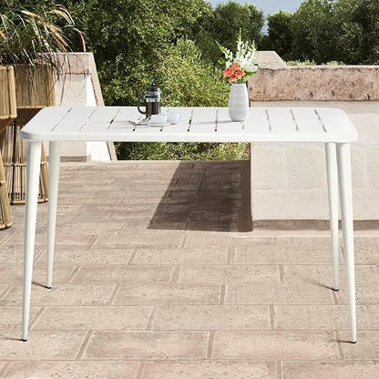 Modern Patio Table for 4-6 People Metal Dining Table for Outdoor&Indoor Office Computer Meeting Desk Home Cafe Table Lawn Backyard Balcony Kitchen Office 47.2" Lx23.6 Wx30 H… (White)