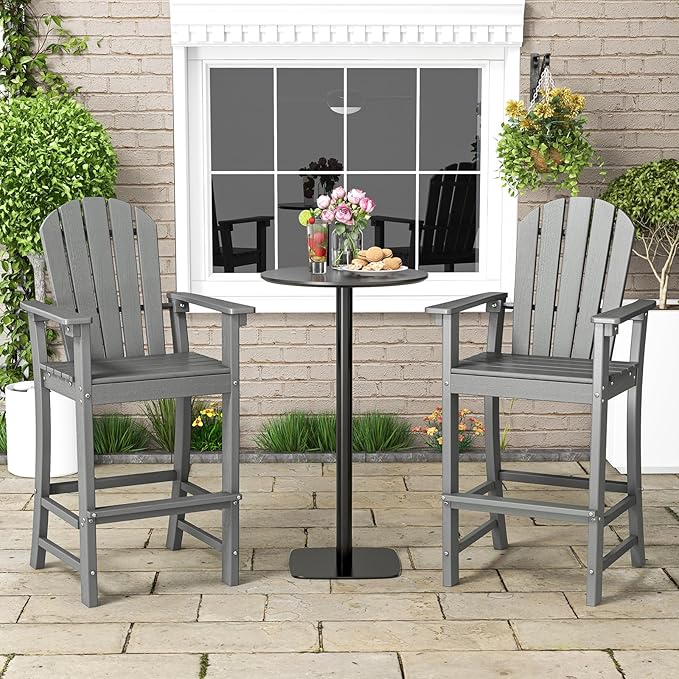 Tangkula Outdoor Tall Adirondack Chair 30 Inches Seat Height, HDPE Bar Height Patio Chair with High Backrest - Photo 2