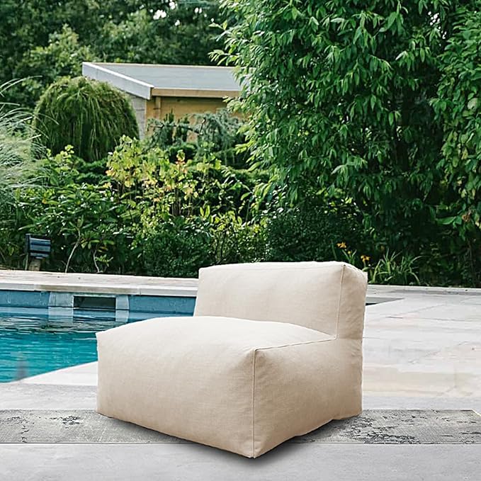Patio Armless Chair, Outdoor Middle Bean Bag Chair, Daybed Sofa Comfy Couch, Modular Patio Sectional Sofa, Water-Resistant Olefin Fabric, High-Density Foam Filled, Comfy Lounge Seat, Light Beige