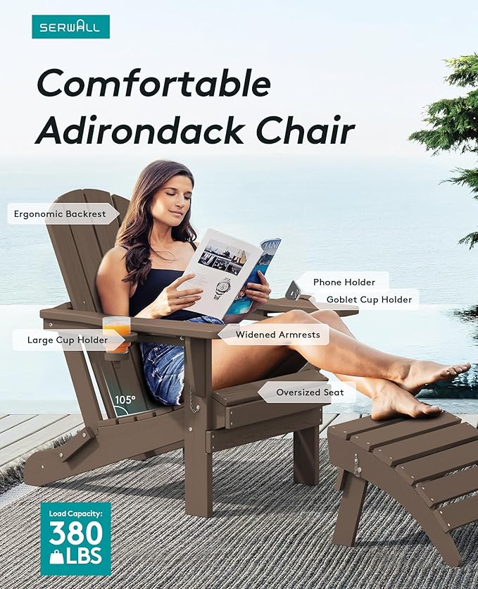 SERWALL Adirondack Chair with Cup Holders - Composite Adirondack Chairs Set of 8 HDPE Outdoor Chairs All Weather Use - Photo 3