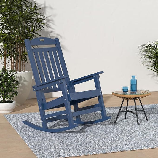 YEFU Outdoor Rocking Chairs Set of 2: Porch Rocking Chairs-Outdoor Patio Rockings Chair-Oversized Rocker Chair-All Weather Poly Rocker Lawn Chair for Adult-Seat Area 22"x21"-Backrest Height 31"-Navy