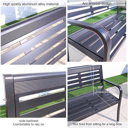 Metal Garden Bench, Outdoor Park Bench, Patio Bench Weatherproof, Porch Bench, Aluminum Alloy Frame, for Porch, Lawn, Balcony and Backyard (Color : Red Copper Color)