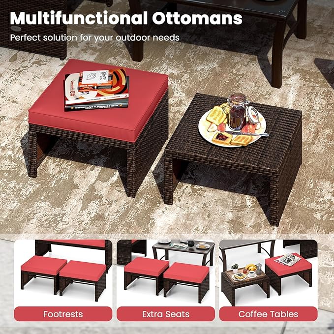 Tangkula 2 Pieces Patio PE Rattan Ottomans - Photo 4