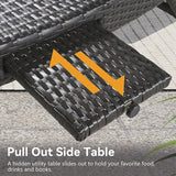 80'' Outdoor Wicker Chaise Lounge Chairs Set of 2, Patio Rattan Reclining Chair with Pull-Out Side Table - Photo 8