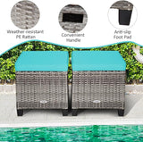 Tangkula 2 Pieces Patio Rattan Ottomans, Outdoor Wicker Footstool Footrest Seat with Soft Cushions and Steel Frame - Photo 6