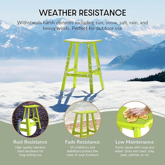 WestinTrends Malibu 29 Inch Outdoor Bar Stools, All Weather Resistant Poly Lumber Adirondack Bar Height Stools, Lime