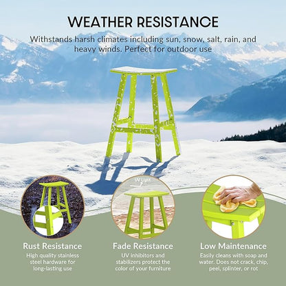 WestinTrends Malibu 29 Inch Outdoor Bar Stools, All Weather Resistant Poly Lumber Adirondack Bar Height Stools, Lime