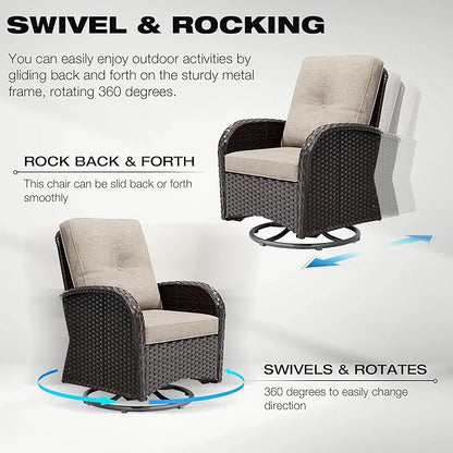Joyside Wicker Patio Furniture Set, 10 Piece Outdoor Furniture Set with Thickened Cushions, High Back, Deep Seating, Wide Armrest, Outdoor Swivel Rocker Chairs for Porch, Deck