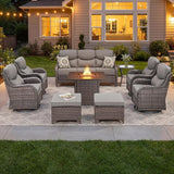 Luxury Patio Furniture Set with 6-inch Thick Cushion, Outdoor Furniture with Fire Pit Table, Swivel Chairs, Sofa - Photo 1