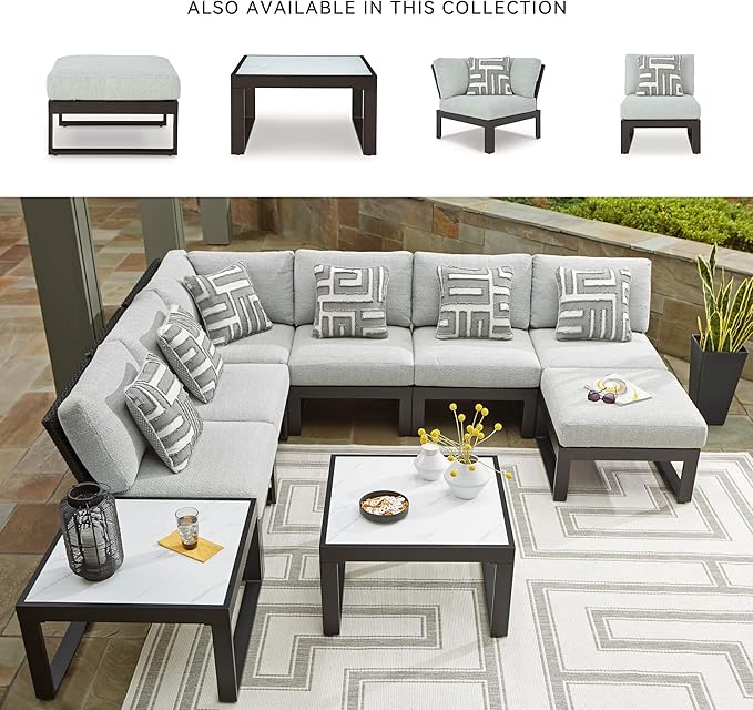 Signature Design by Ashley Beachloft Symmetrical Casual 5-Piece Outdoor Sectional with Cushion and 5 Throw Pillows - Photo 5
