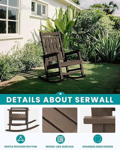 SERWALL HDPE Outdoor Rocking Chair Set of 8, Patio Rocking Chairs for Adults, All Weather Outdoor Rockers for Lawn, Coffee