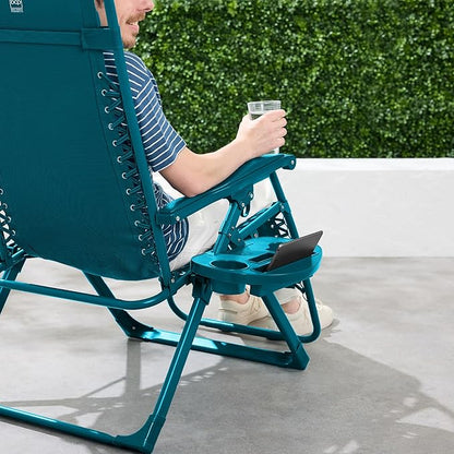 Best Choice Products Adjustable Zero Gravity Chair, Monochromatic Color Folding Patio Recliner w/Side Tray, Headrest - Peacock
