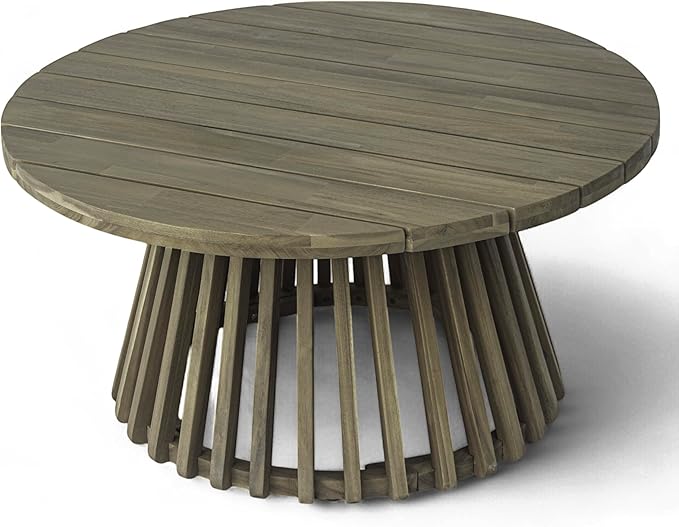 GDFStudio 31.5" Outdoor Round Coffee Table,Weather-Resistant Acacia Wood Patio Center Table for Backyard, Lawn, Garden, Balcony, Courtyard, Easy Assembly Rustic Slatted Base Tables,16" H Gray
