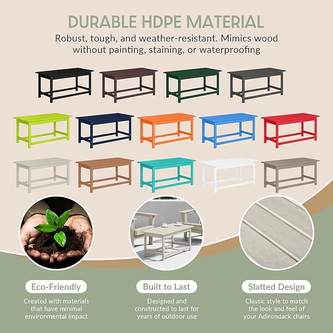 WestinTrends Malibu Outdoor Coffee Table, 35" x 17.5" All Weather Poly Lumber Patio Adirondack Coffee Table for Garden Lawn Porch Balcony, Sand