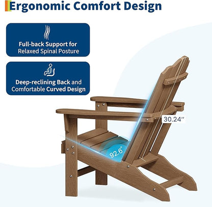 GarveeLife Adirondack Chair Set of 2 for Patio, HDPE Outdoor Lawn Chair with Wood Texture for Garden Backyard Deck Poolside Use