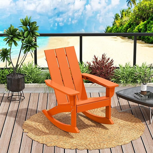 Costaelm Outdoor Adirondack Chair, All Weather Resistant Lawn Chairs Balcony Chair and Fire Pit Chairs, Patio Chair Outdoor Porch Rocking Chair High Back HDPE Poly Lumber, Orange