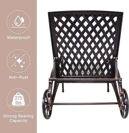 Chaise Lounges Outdoor - Lounge Chairs for Outside Set of 2 Pool Tanning Chair Adjustable Patio Reclining Cast Aluminum for Beach Yard, Antique Bronze