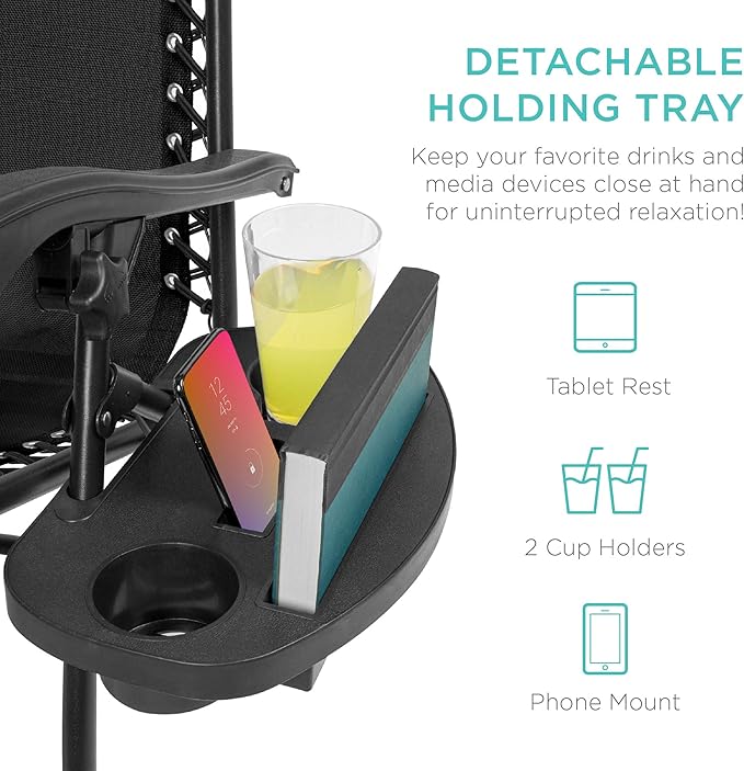 Best Choice Products Set of 2 Adjustable Steel Mesh Zero Gravity Lounge Chair Recliners w/Pillows and Cup Holder Trays - Photo 7