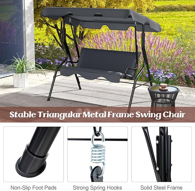 Tangkula 3 Person Porch Swing, Patio Swing with Removable Cushion & Powder-Coated Steel Frame - Photo 7
