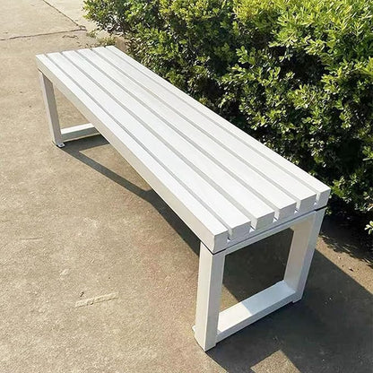 Outdoor Metal Backless Bench, Weatherproof 2-Person Patio Seating, Sturdy Steel Frame Garden Furniture for Yard, Porch, Entryway - 5.9ft White