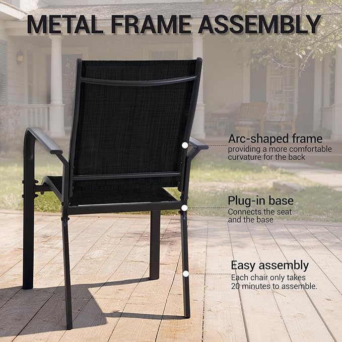 Patio Chairs Set of 8, Outdoor Dining Chairs High Back, All-Weather Padded Textilene Chair for Lawn Porch Garden - Photo 7