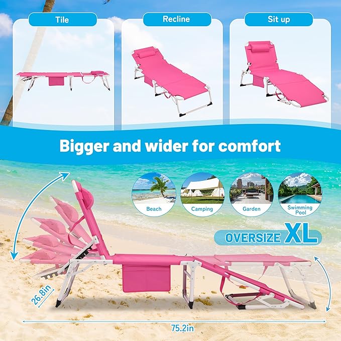 3-in-1 Oversized Sun Tanning Chair with Mat & Face Hole - Photo 3