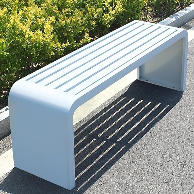 Indoor Outdoor Backless Bench,Stainless Steel Garden Patio Porch Bench, Art Deco Alloy Picnic Bench,Modern Multicolor Park Bench, Waterproof Metal Garden Bench,Steel Frame Outdoor Bench (White)