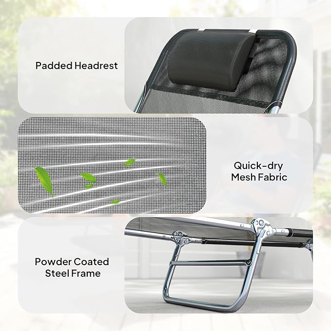 Outsunny 2 Piece Folding Chaise Lounge Chairs, Pool Sun Tanning Chairs with Reclining Back, Breathable Mesh Seat - Photo 4