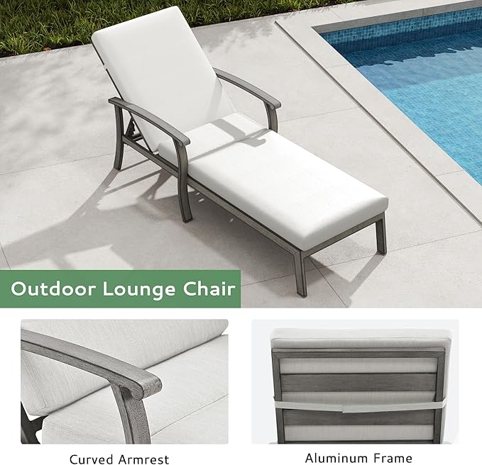 Chaise Lounge Chair Outdoor - 3 Piece Patio Aluminum Chaise Lounge Chair Set with Side Table - Photo 5