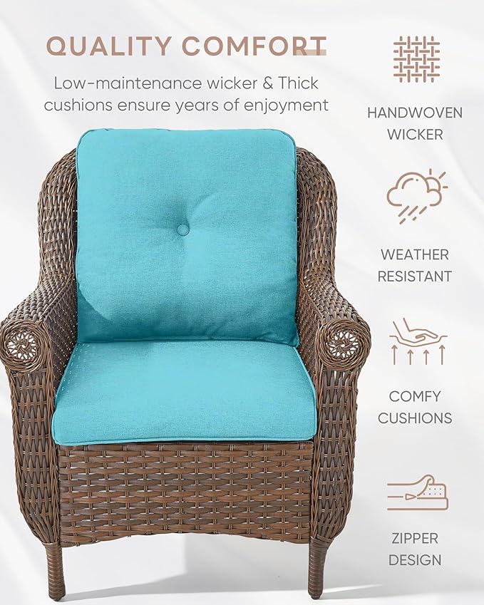 3 Piece Patio Brown Wicker Chairs with Side Table - Outdoor High Back Heavy Duty All-Weather Lawn Dining Rattan Chair - Photo 5