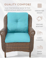 3 Piece Patio Brown Wicker Chairs with Side Table - Outdoor High Back Heavy Duty All-Weather Lawn Dining Rattan Chair - Photo 5