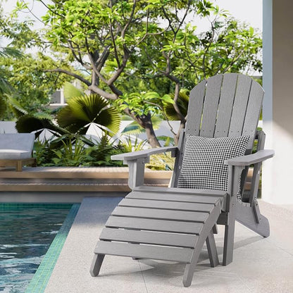Adirondack Ottoman, Plastic Folding Adirondack Footstool, All Weather Ottoman for Adirondack Chairs, Widely Used for Outdoor, Porch, Patio, Garden, Poolside, Fire Pits - Grey