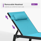 PURPLE LEAF Outdoor Oversized Lounge Chair Set of 3 Patio Chaise Pool Lounger Aluminum Frame with Side Table and Wheels - Photo 5