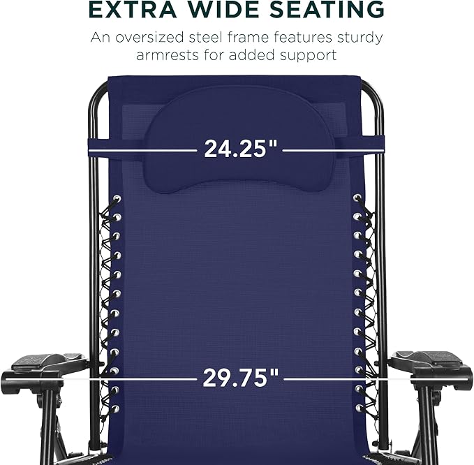 Best Choice Products Oversized Zero Gravity Chair, Folding Outdoor Patio Lounge Recliner w/Cup Holder Accessory Tray - Photo 3