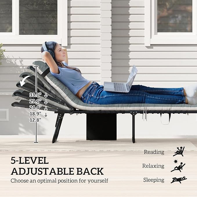 Outsunny Chaise Lounge Chair Outdoor Set of 2, 5-Position Adjustable Outdoor Pool Lounge Chairs - Photo 4